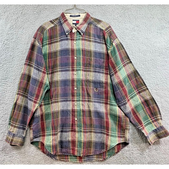 Tommy Hilfiger Other - Tommy Hilfiger Shirt Large Button-Down Men's Purple Blue Green Red Plaid‎